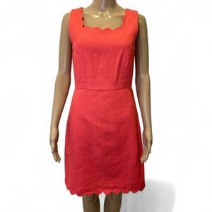 J.Crew Elegant Scalloped Edge Spring Coral Sleeveless Dress size 0